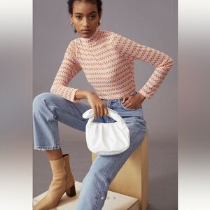Maeve sheer patter turtleneck top NWT size large pink orange geometric